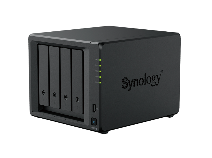 Bộ lưu trữ mạng Synology DS925+ 4-bay Plus series model (up to 9-bay), AMD Ryzen V1500B (4-core), 4 GB DDR4 SODIMM (up to 32 GB), Built-in two M.2 NVMe slots, Two built-in 2.5GbE RJ-45 ports, 3Y WTY