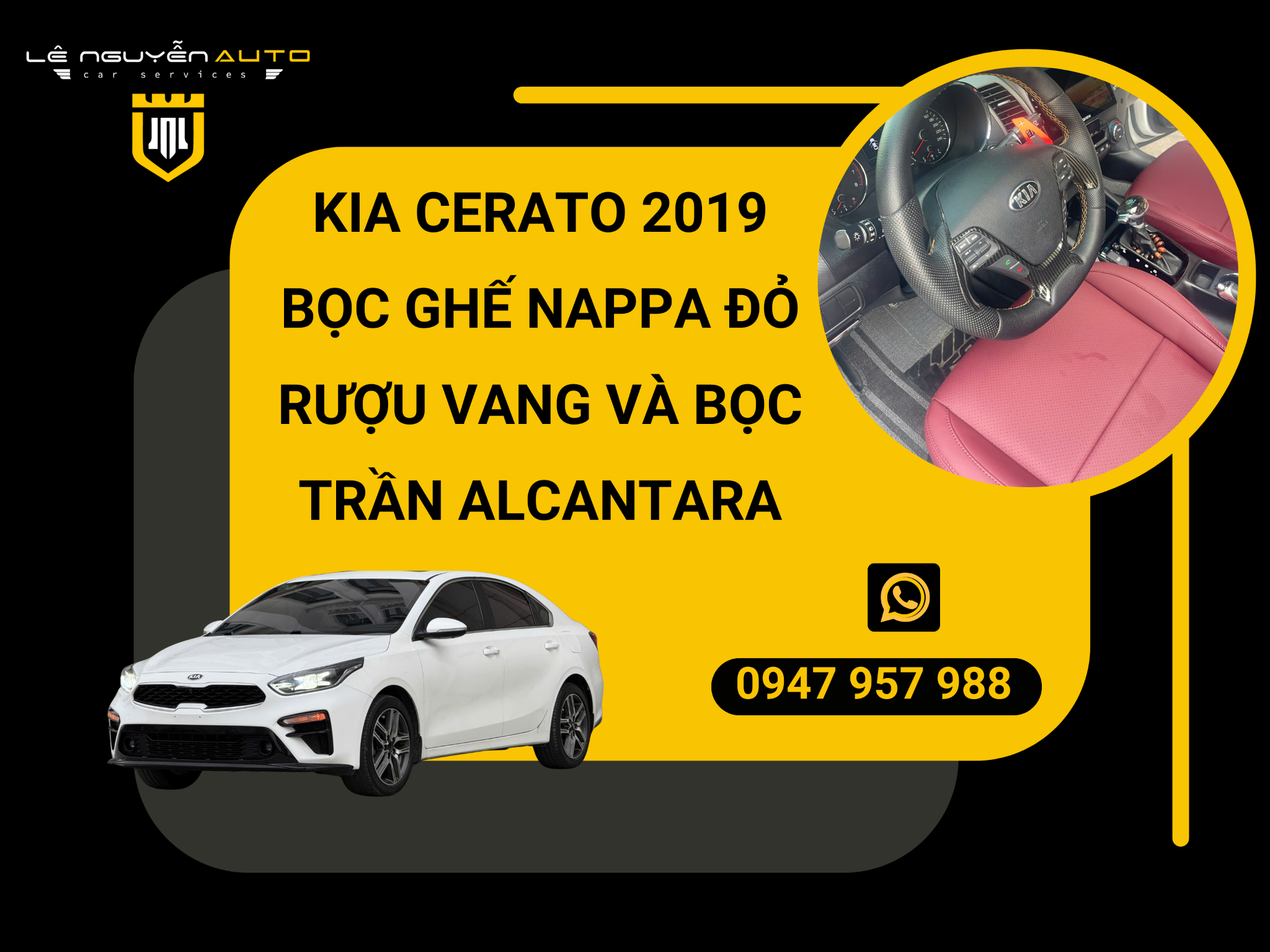  Kia Cerato 2019 bọc ghế Nappa đỏ rượu vang và bọc trần Alcantara nâng cấp nội thất toàn diện 