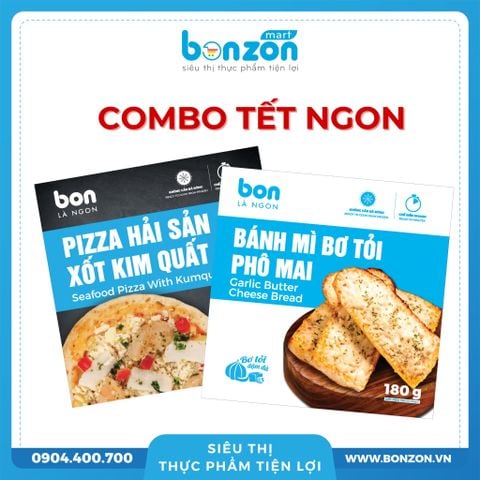 [COMBO TẾT NGON 99K] BÁNH MÌ BƠ TỎI PHÔ MAI + PIZZA HẢI SẢN XỐT KIM QUẤT