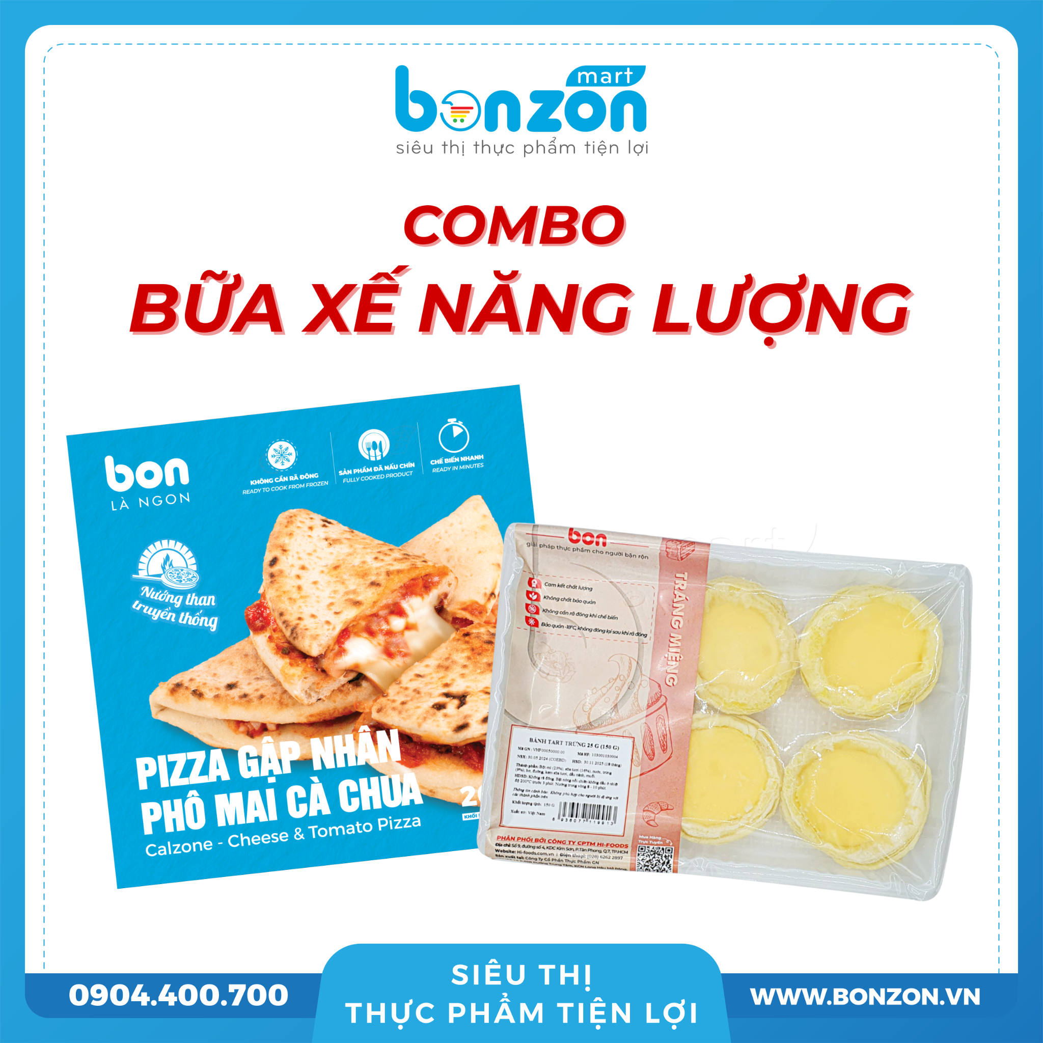 [BỮA XẾ NĂNG LƯỢNG] CALZONE - PIZZA GẬP NHÂN PHÔ MAI CÀ CHUA + BÁNH TART TRỨNG