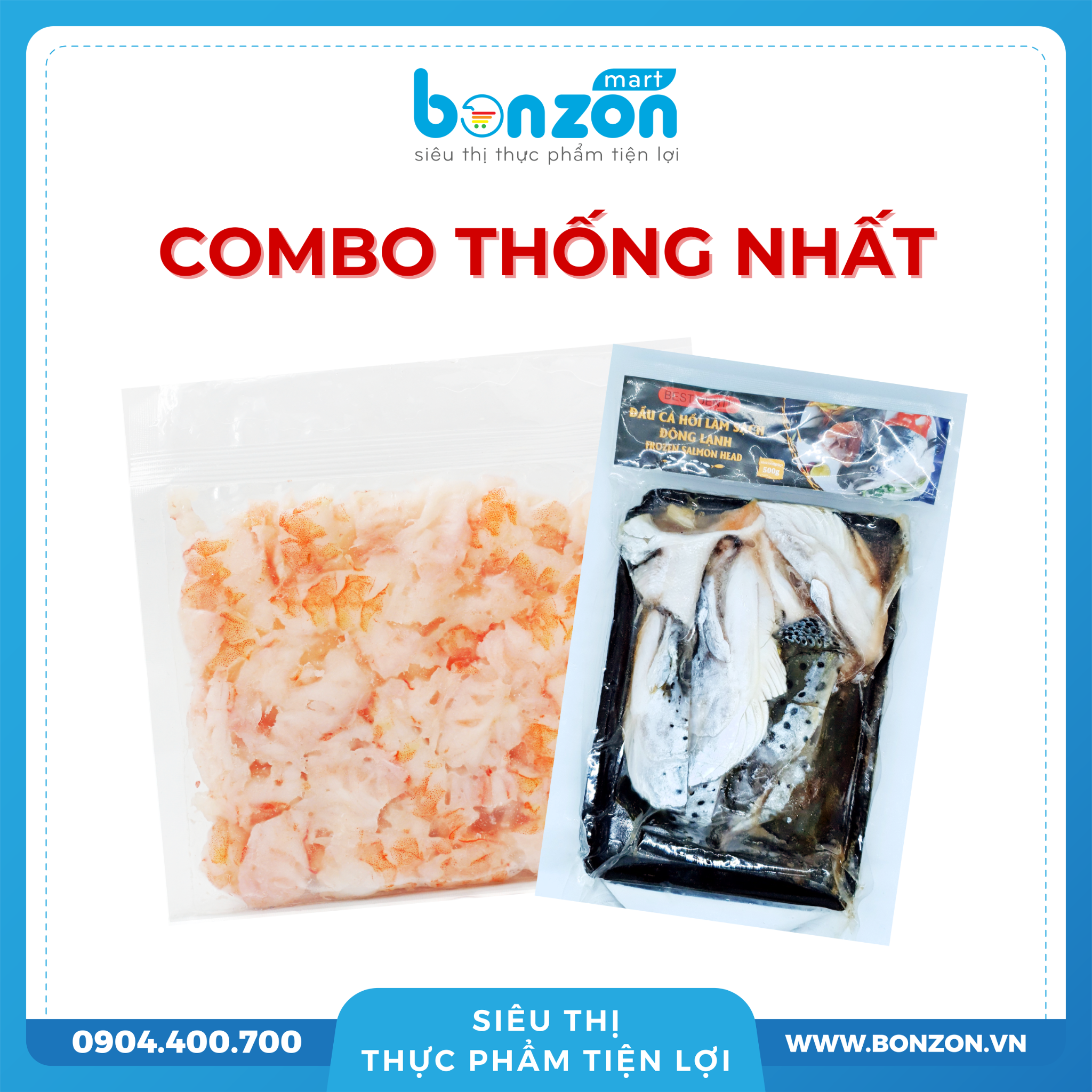 [COMBO THỐNG NHẤT] TÔM THẺ CẮT NHỎ ĂN LIỀN + ĐẦU CÁ HỒI
