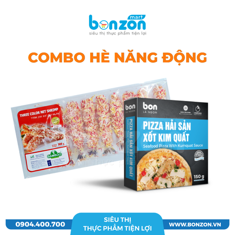 [COMBO HÈ NĂNG ĐỘNG] COMBO VIÊN HẢI SẢN BAMBOO 3IN1 + PIZZA BÒ NẤM XỐT LÁ QUẾ TÂY