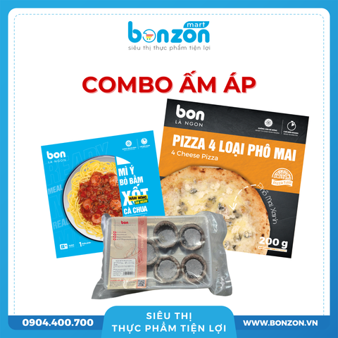 [COMBO ẤM ÁP] PIZZA 4 LOẠI PHÔ MAI + MÌ Ý BÒ BẰM XỐT CÀ CHUA + BÁNH TRỨNG SÔ-CÔ-LA