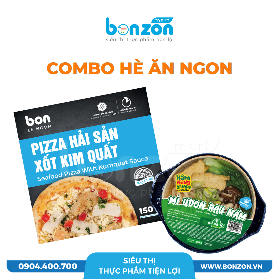 [COMBO HÈ ĂN NGON]  PIZZA HẢI SẢN XỐT KIM QUẤT BON + MÌ UDON RAU NẤM BAMBOO