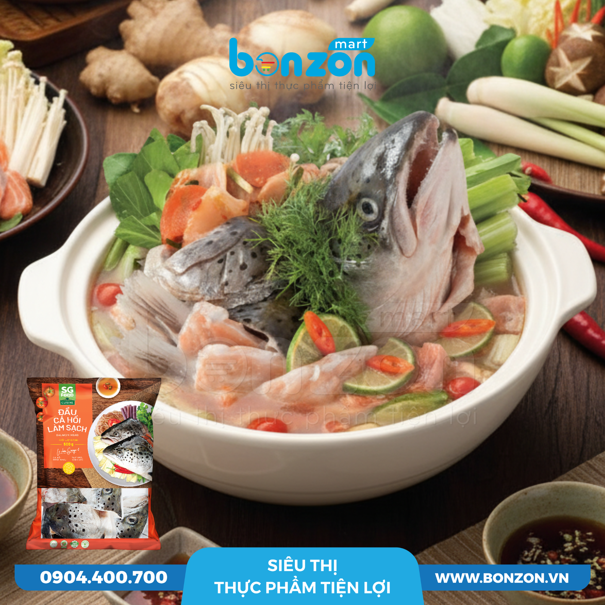 ĐẦU CÁ HỒI LÀM LẨU ĐÔNG SG FOOD (500G)