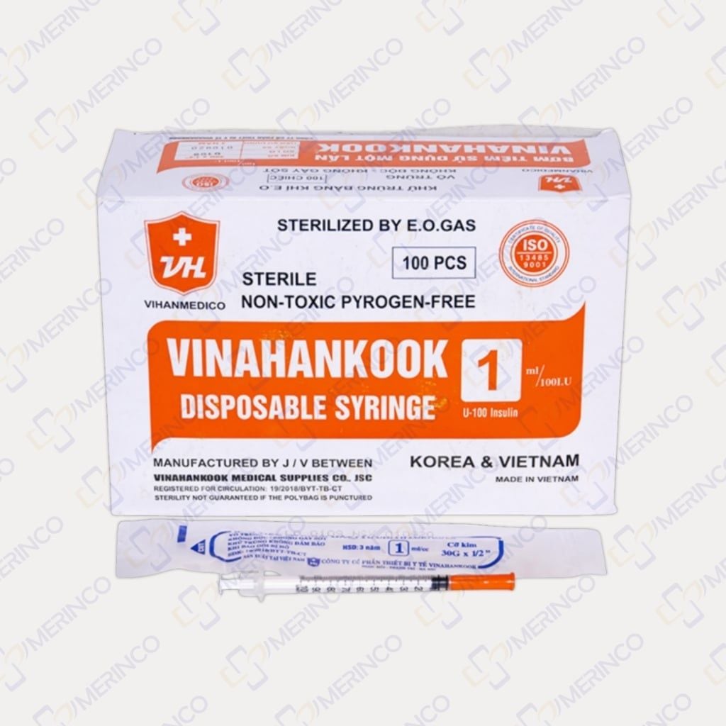 Bơm tiêm insulin sử dụng 1 lần Vinahankook 1ml