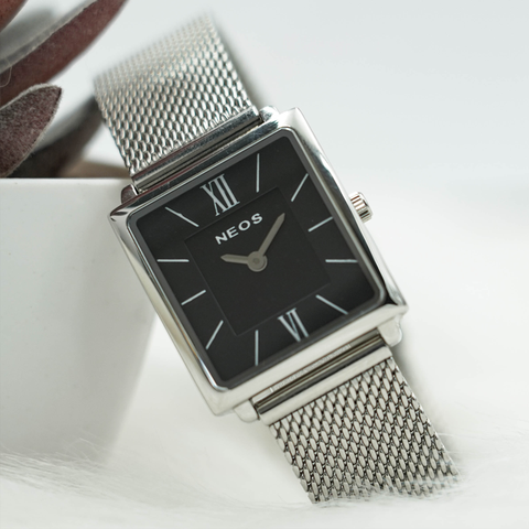  Đồng Hồ Mặt Vuông Nữ Neos N-40674L Sapphire Dây Lưới 