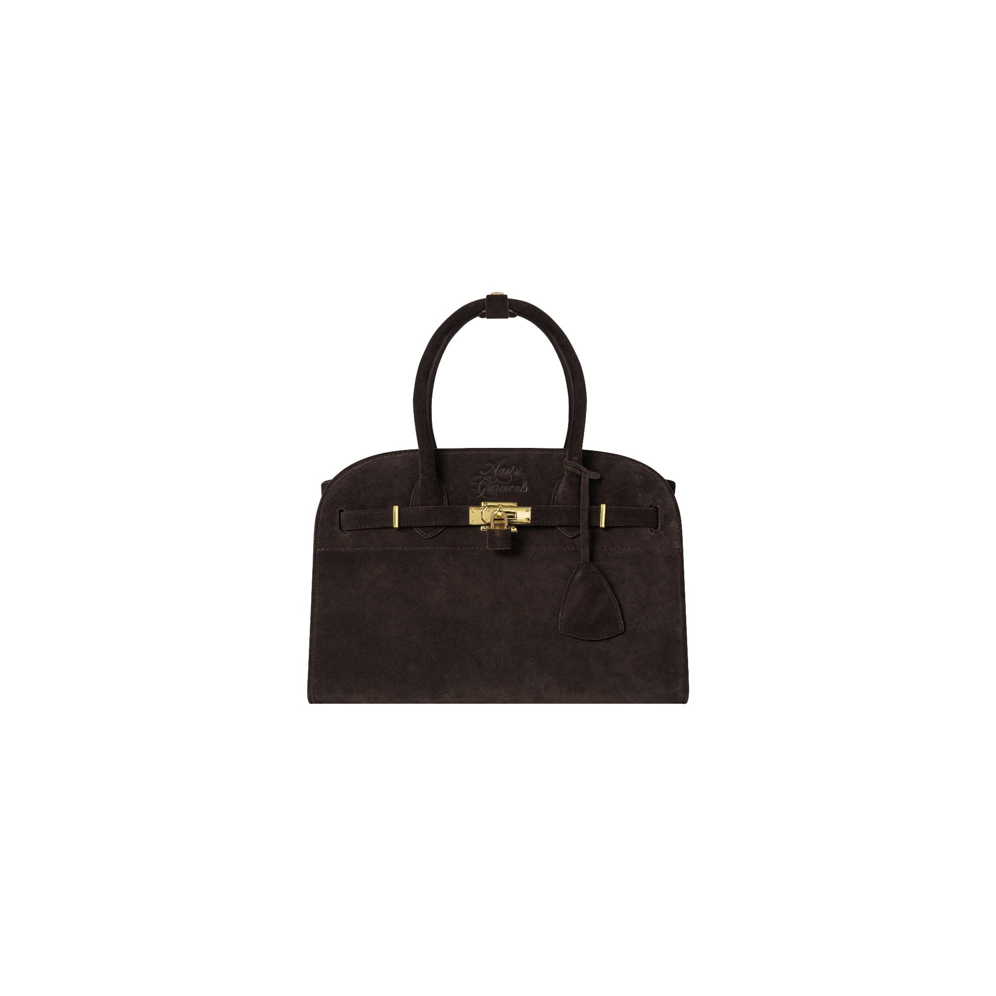  AASTU CARRYALL SUEDE LEATHER BAG // DARK BROWN / GOLD 