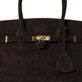  AASTU CARRYALL SUEDE LEATHER BAG // DARK BROWN / GOLD 