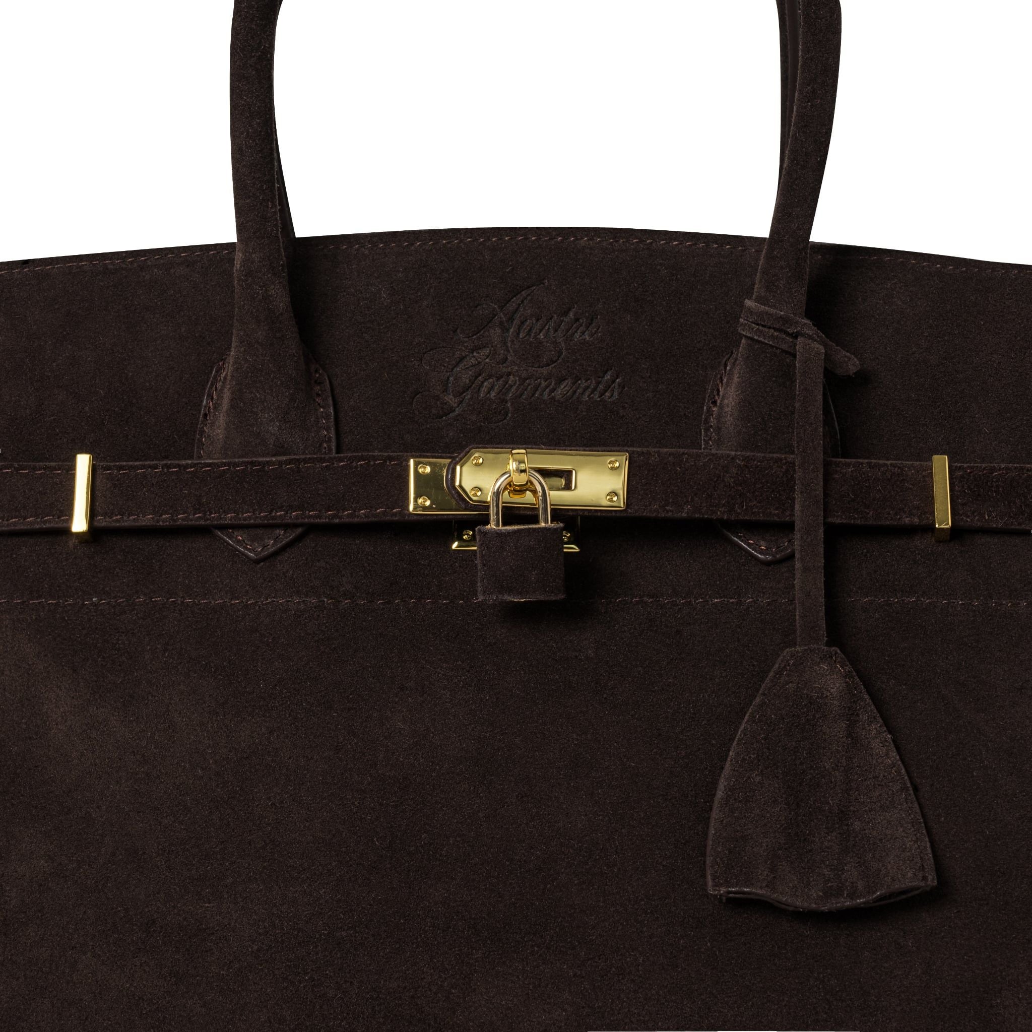  AASTU CARRYALL SUEDE LEATHER BAG // DARK BROWN / GOLD 