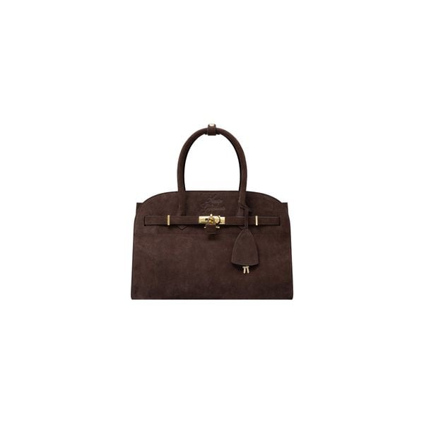  AASTU CARRYALL SUEDE LEATHER BAG // CHOCOLATE / GOLD 