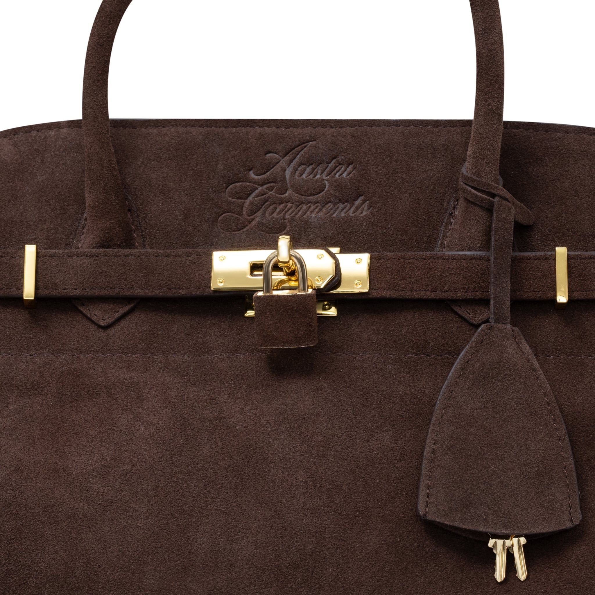  AASTU CARRYALL SUEDE LEATHER BAG // CHOCOLATE / GOLD 