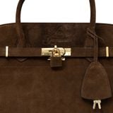  AASTU CARRYALL SUEDE LEATHER BAG // WOOD / GOLD 