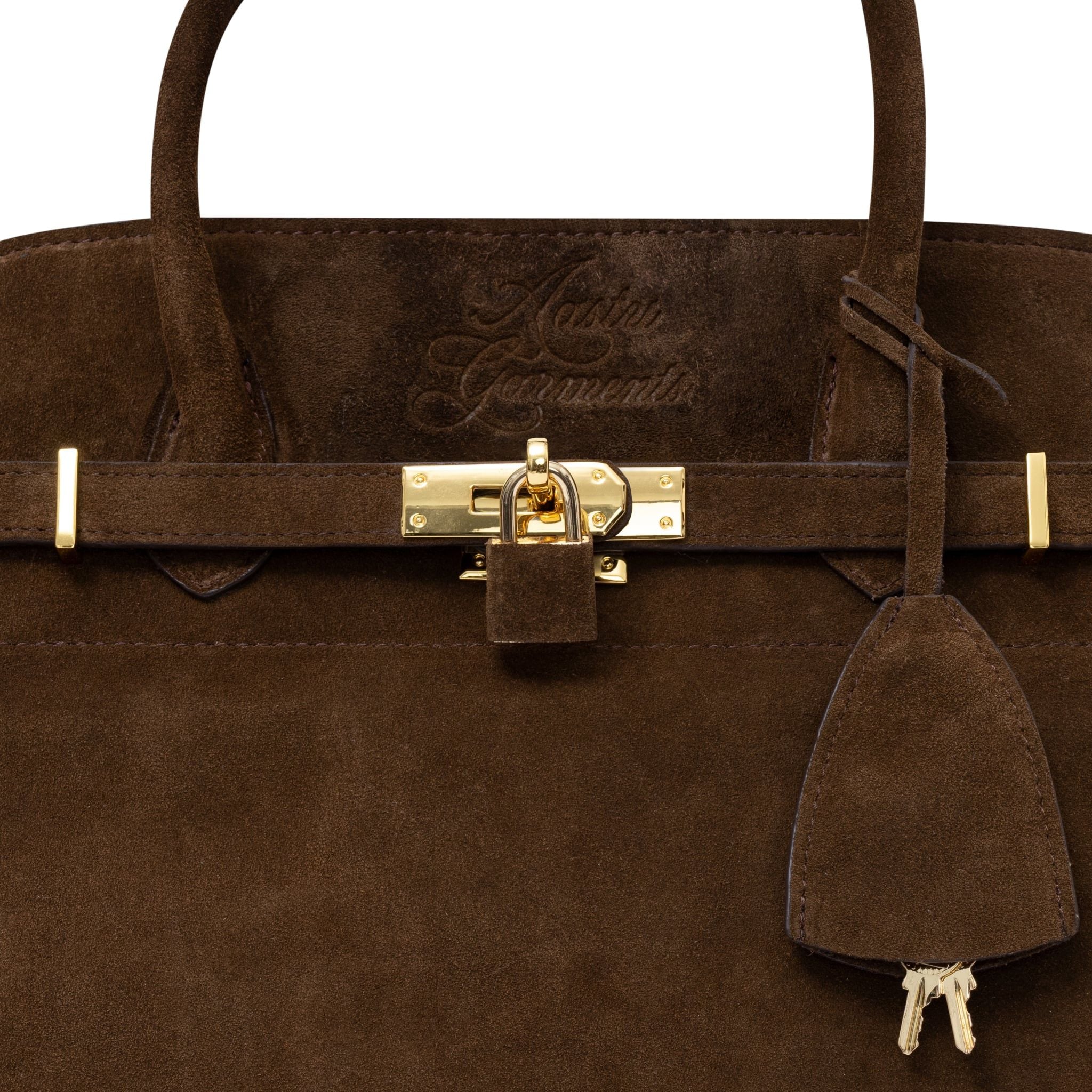  AASTU CARRYALL SUEDE LEATHER BAG // WOOD / GOLD 
