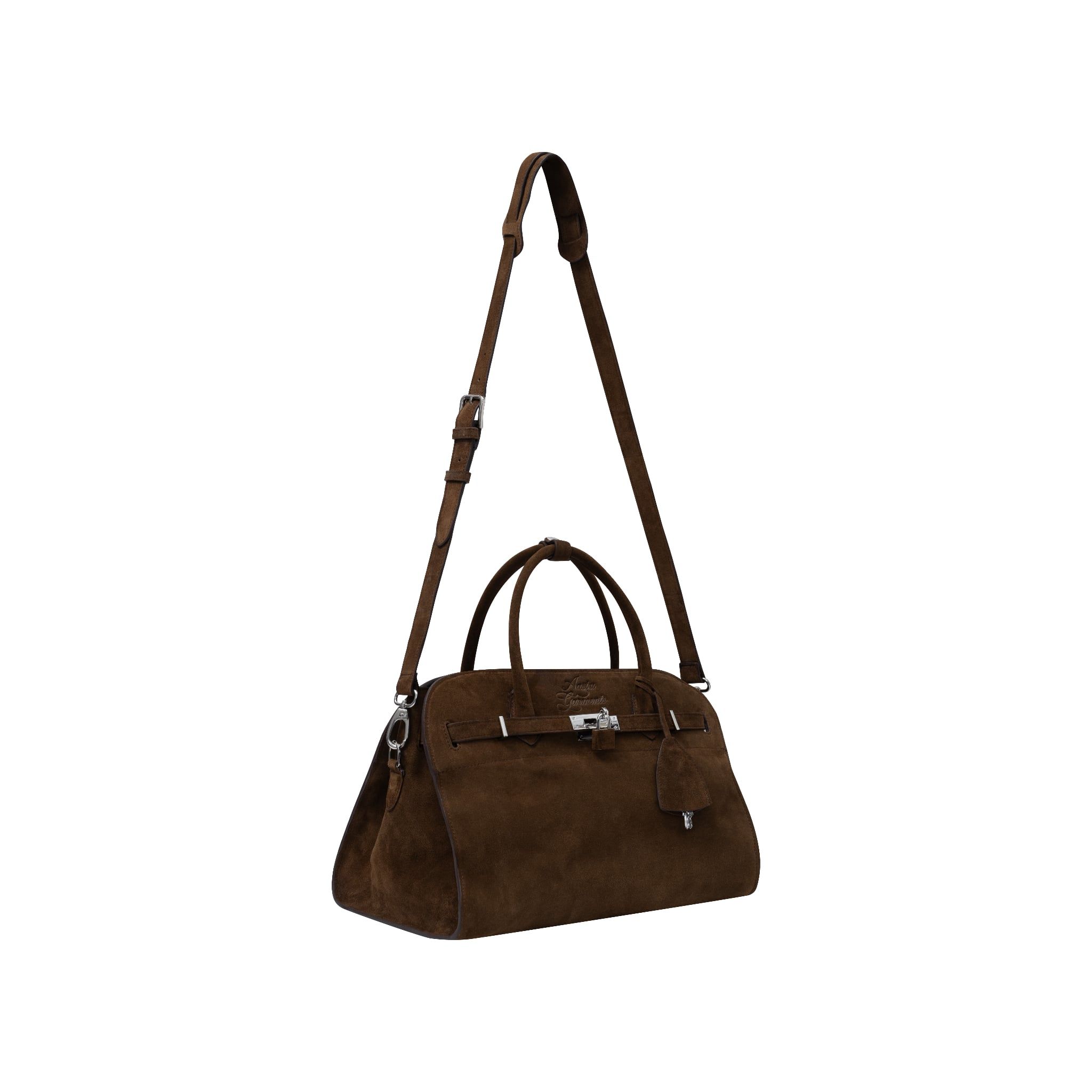  AASTU CARRYALL SUEDE LEATHER BAG // WOOD / SILVER 