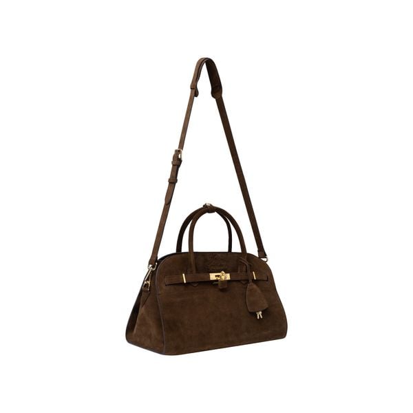  AASTU CARRYALL SUEDE LEATHER BAG // WOOD / GOLD 