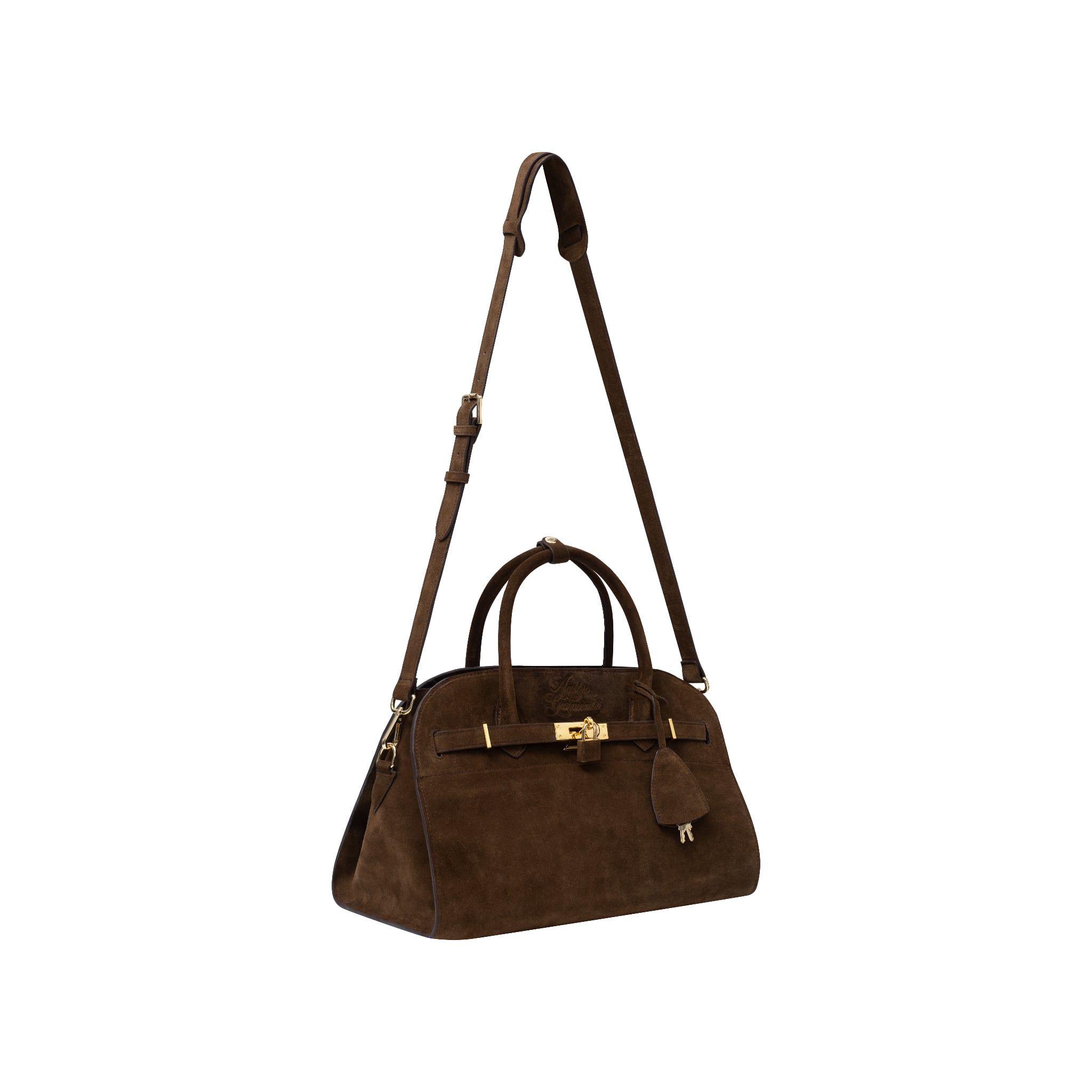  AASTU CARRYALL SUEDE LEATHER BAG // WOOD / GOLD 