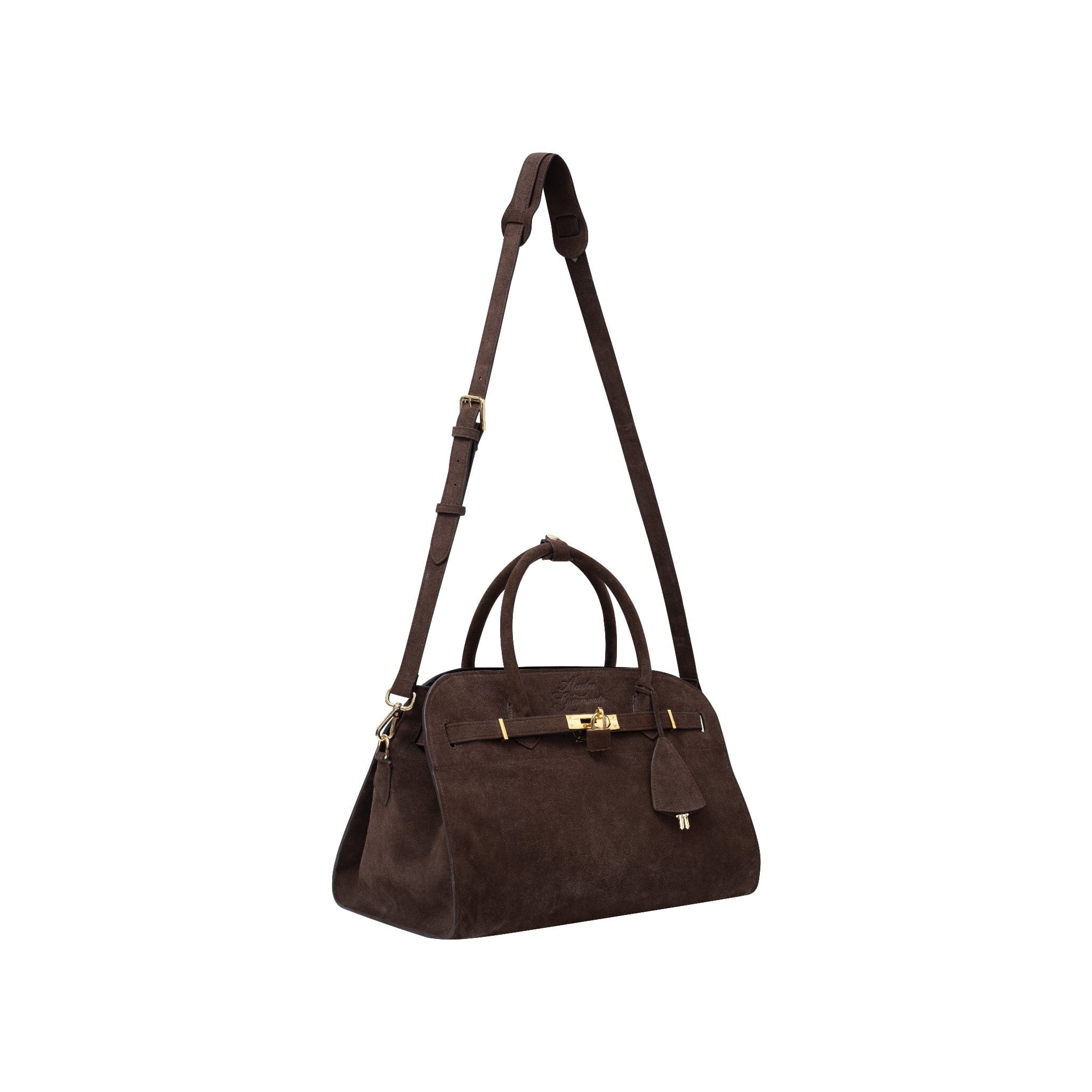  AASTU CARRYALL SUEDE LEATHER BAG // CHOCOLATE / GOLD 