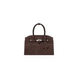  AASTU CARRYALL SUEDE LEATHER BAG // CHOCOLATE / SILVER 