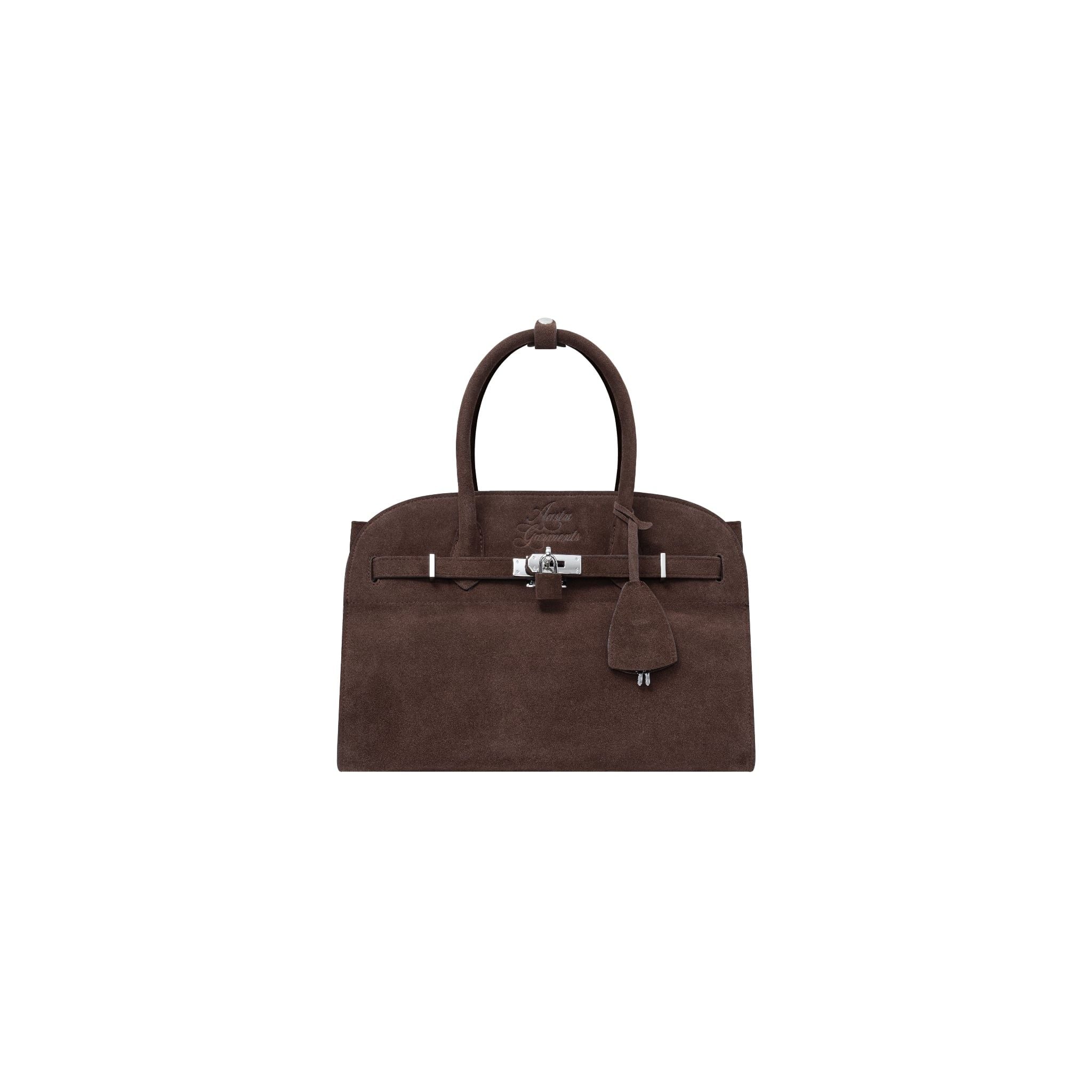 AASTU CARRYALL SUEDE LEATHER BAG // CHOCOLATE / SILVER 