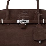  AASTU CARRYALL SUEDE LEATHER BAG // CHOCOLATE / SILVER 