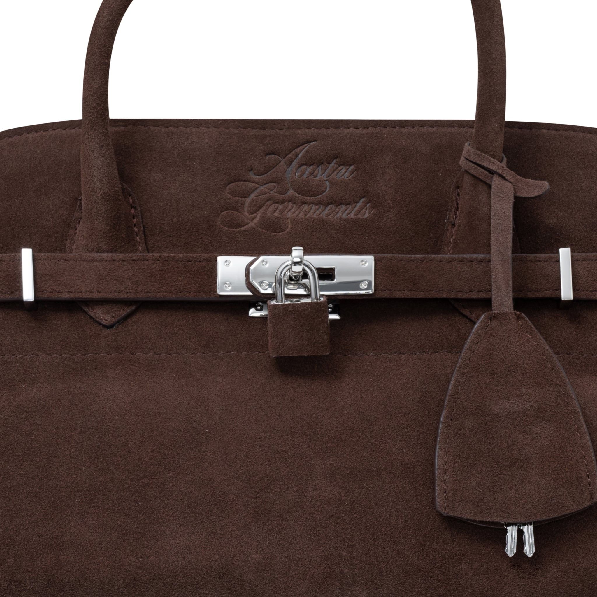  AASTU CARRYALL SUEDE LEATHER BAG // CHOCOLATE / SILVER 