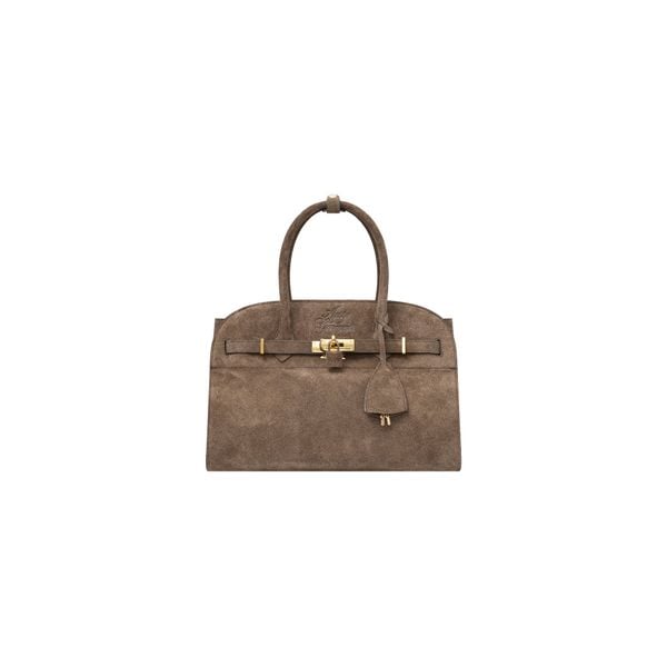  AASTU CARRYALL SUEDE LEATHER BAG //  WARM TAN / GOLD 