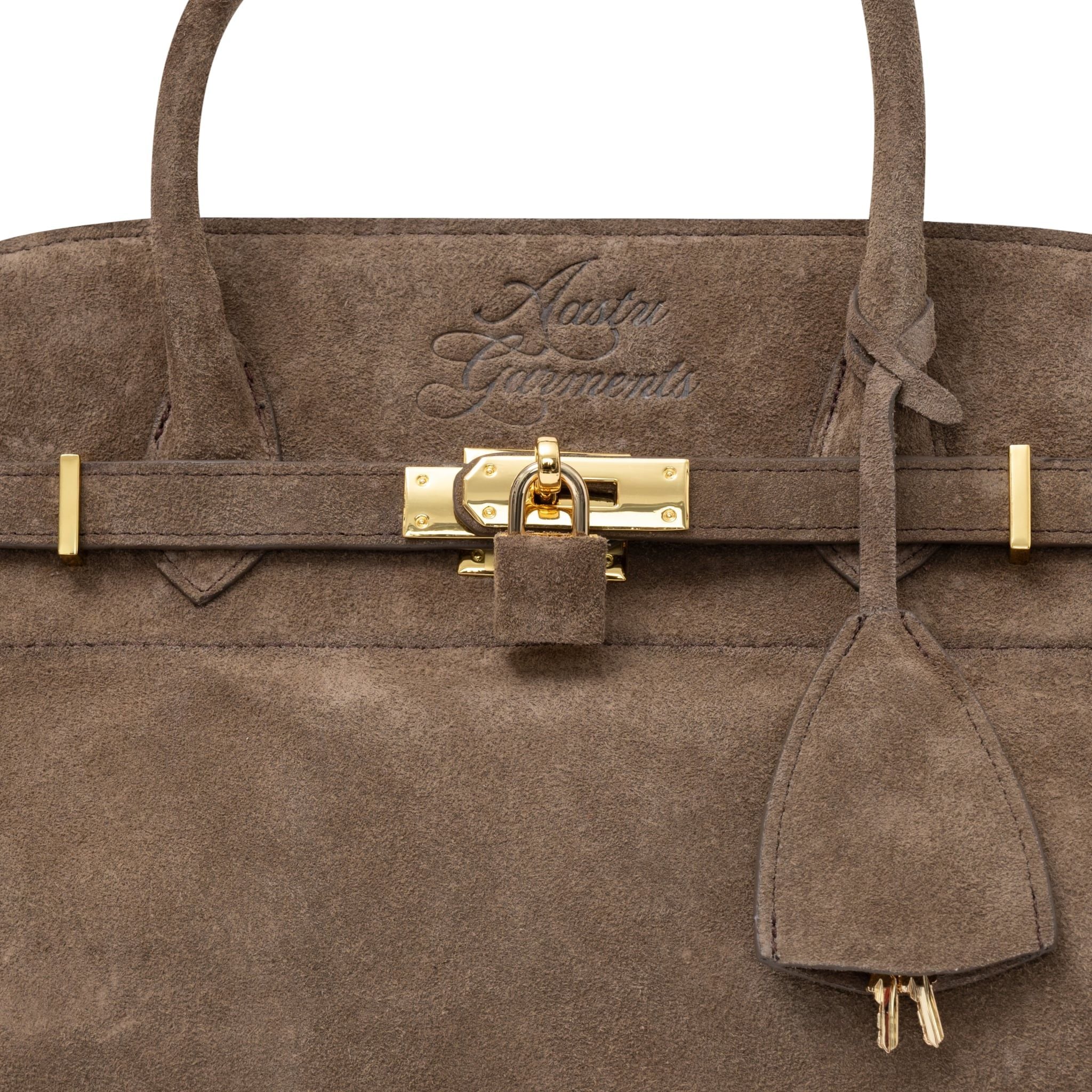  AASTU CARRYALL SUEDE LEATHER BAG //  WARM TAN / GOLD 