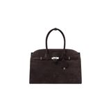  AASTU CARRYALL SUEDE LEATHER BAG // DARK BROWN / SILVER 
