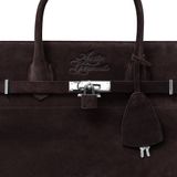  AASTU CARRYALL SUEDE LEATHER BAG // DARK BROWN / SILVER 