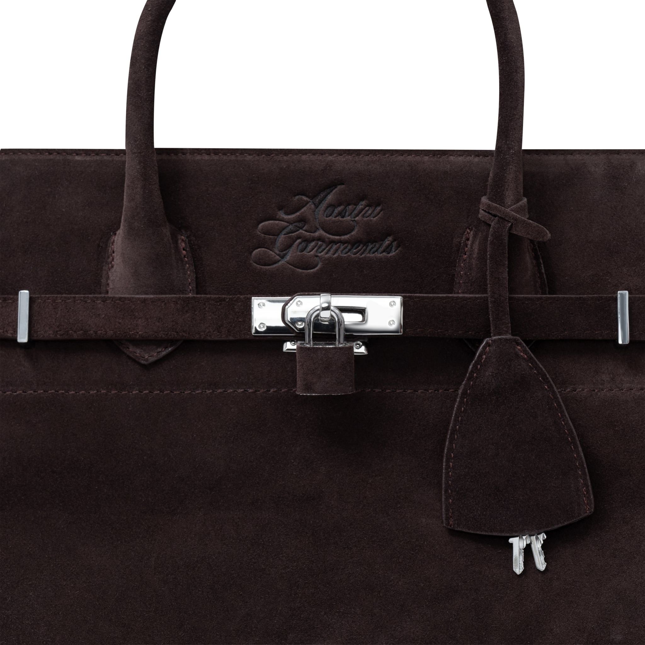  AASTU CARRYALL SUEDE LEATHER BAG // DARK BROWN / SILVER 