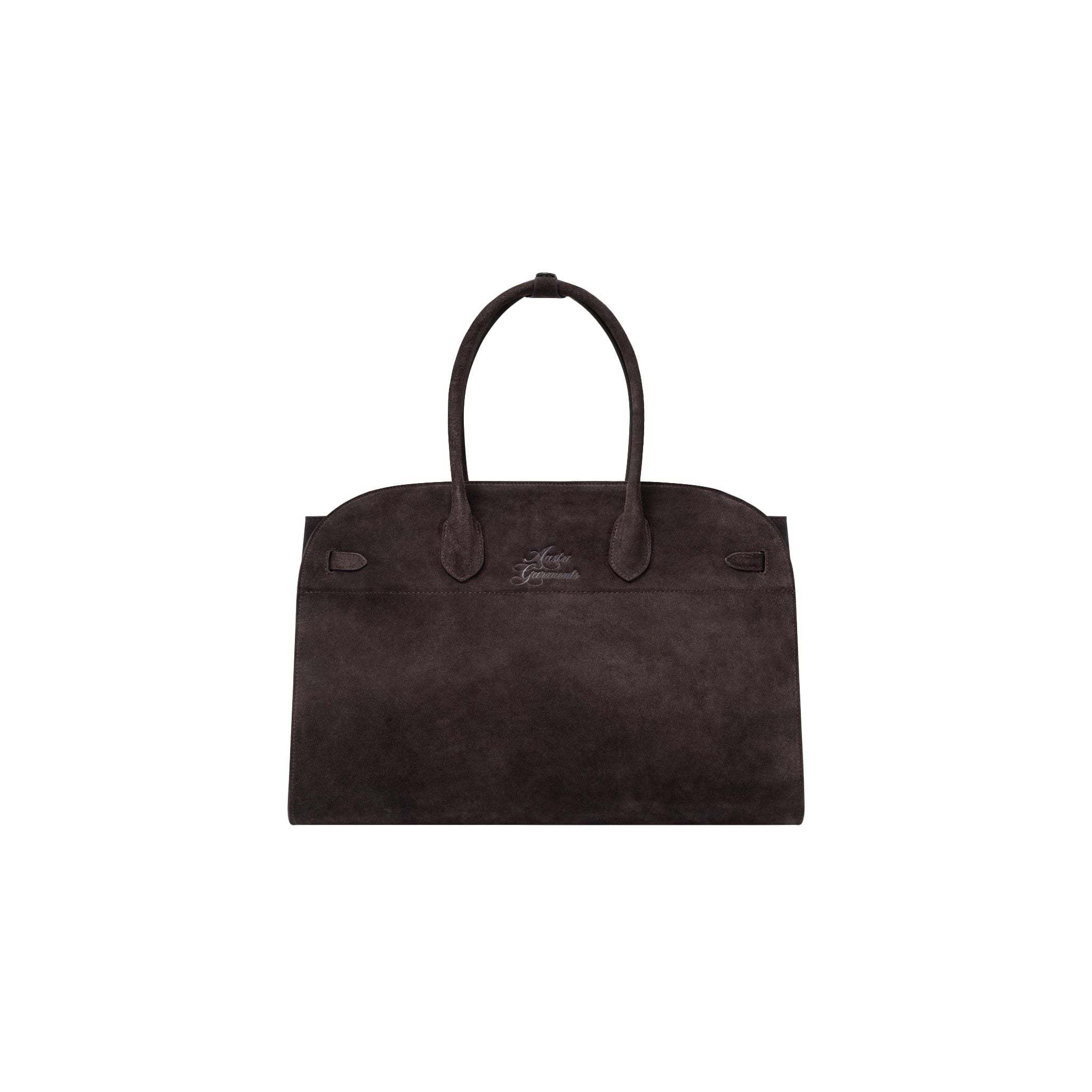  AASTU CARRYALL SUEDE LEATHER BAG // DARK BROWN / SILVER 