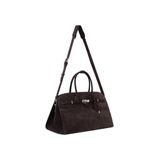  AASTU CARRYALL SUEDE LEATHER BAG // DARK BROWN / SILVER 