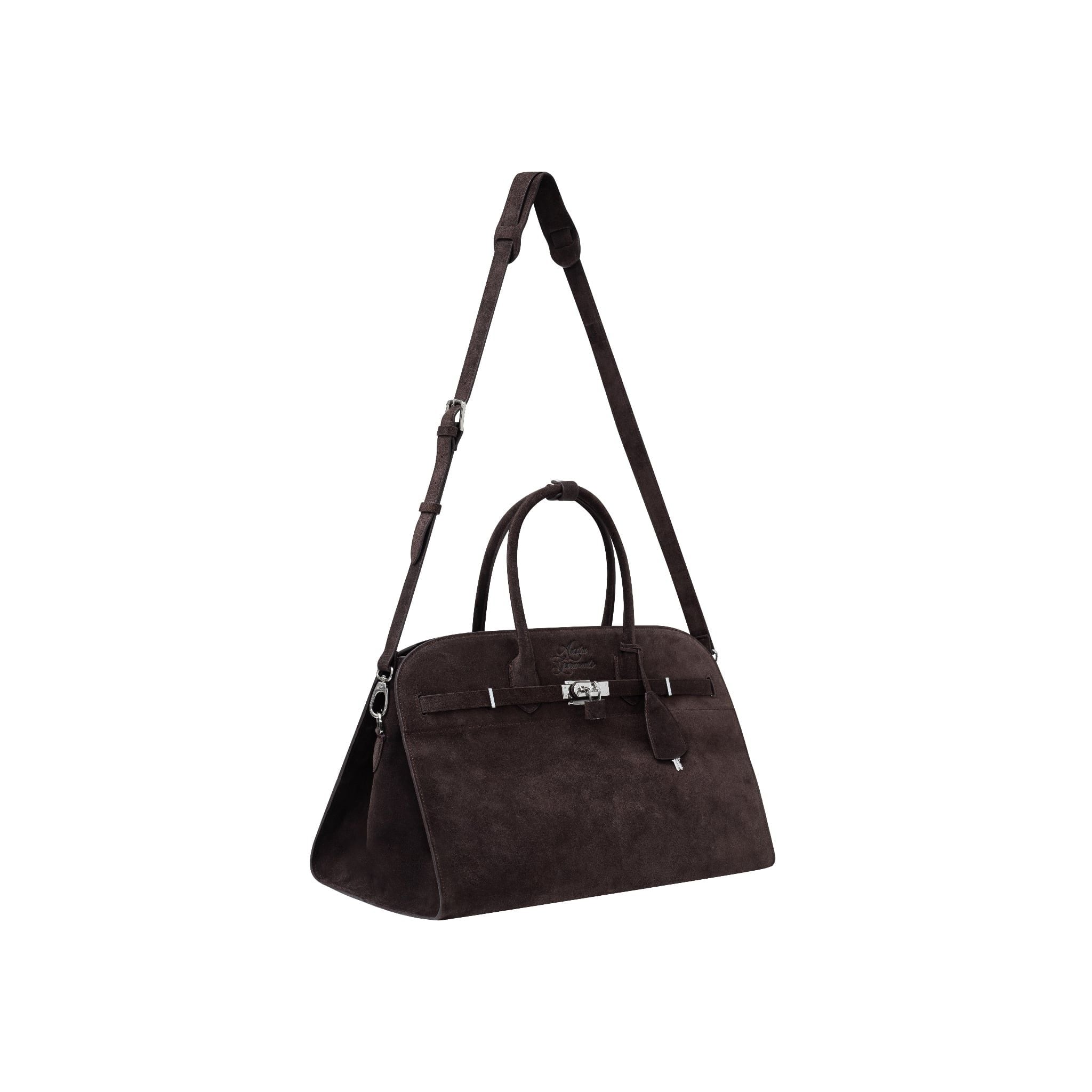  AASTU CARRYALL SUEDE LEATHER BAG // DARK BROWN / SILVER 