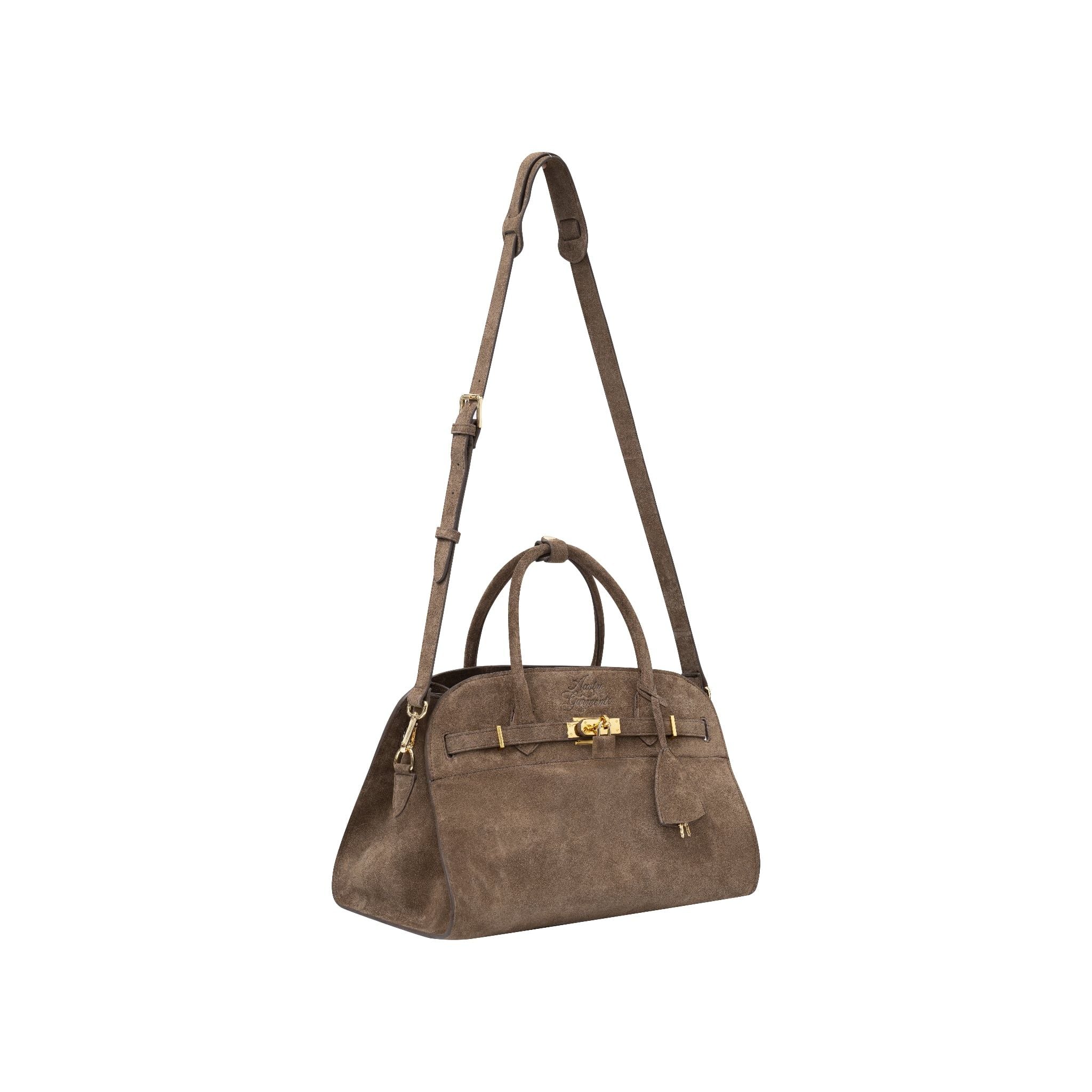  AASTU CARRYALL SUEDE LEATHER BAG //  WARM TAN / GOLD 