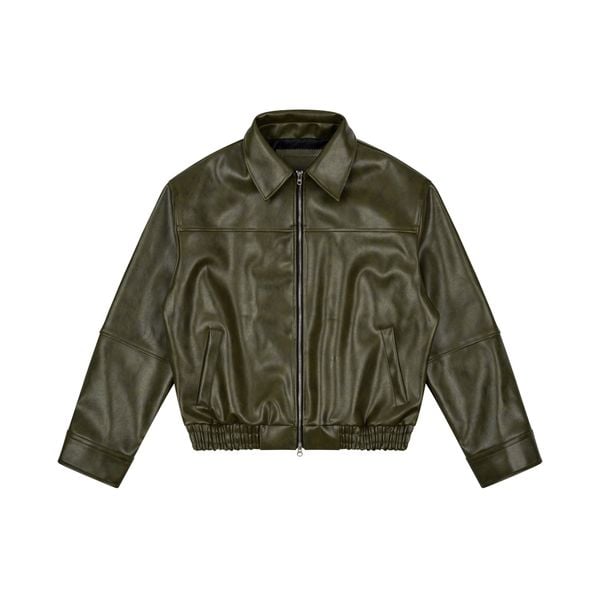  AA ELASTIC WAIST LEATHER JACKET // OLIVE 