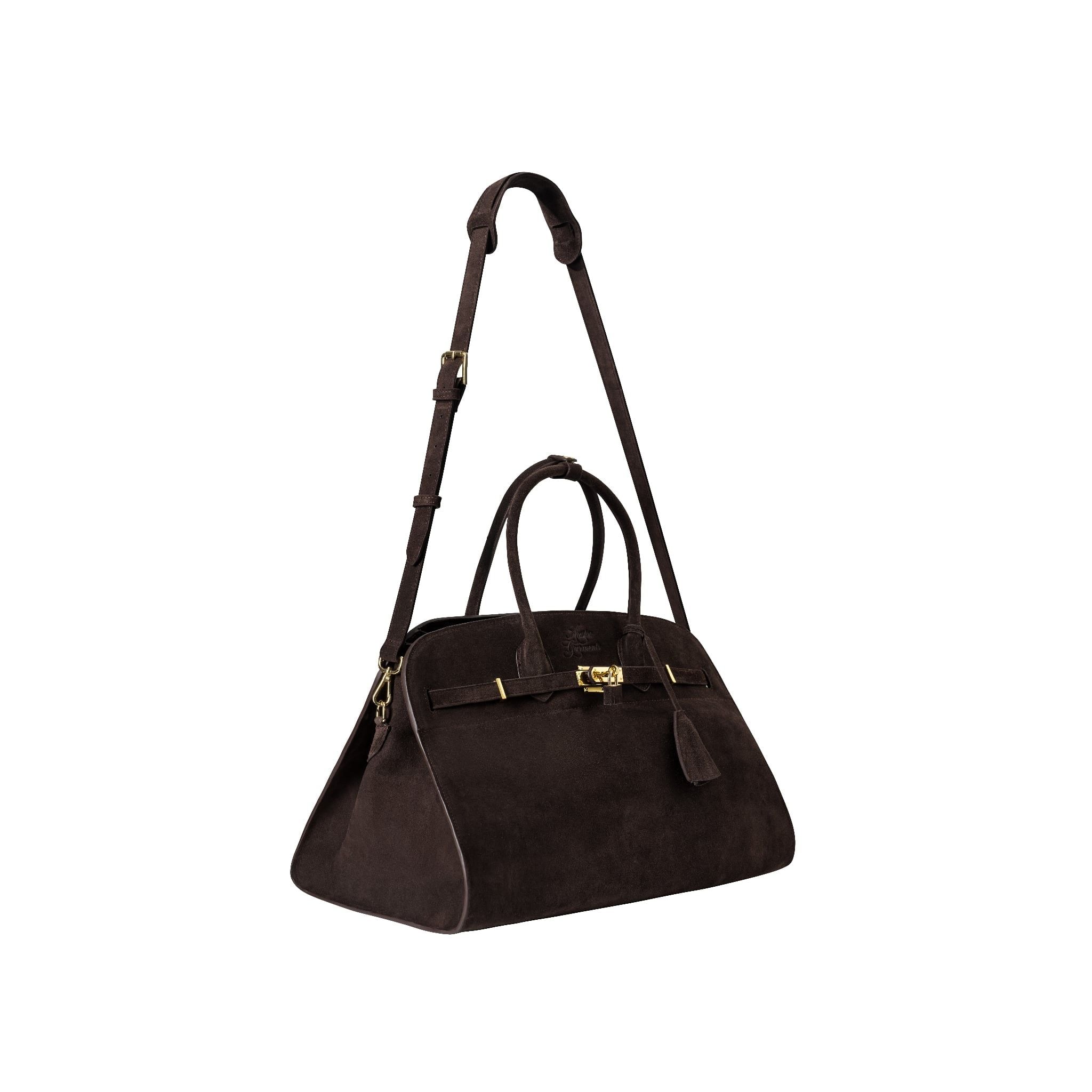  AASTU CARRYALL SUEDE LEATHER BAG // DARK BROWN / GOLD 