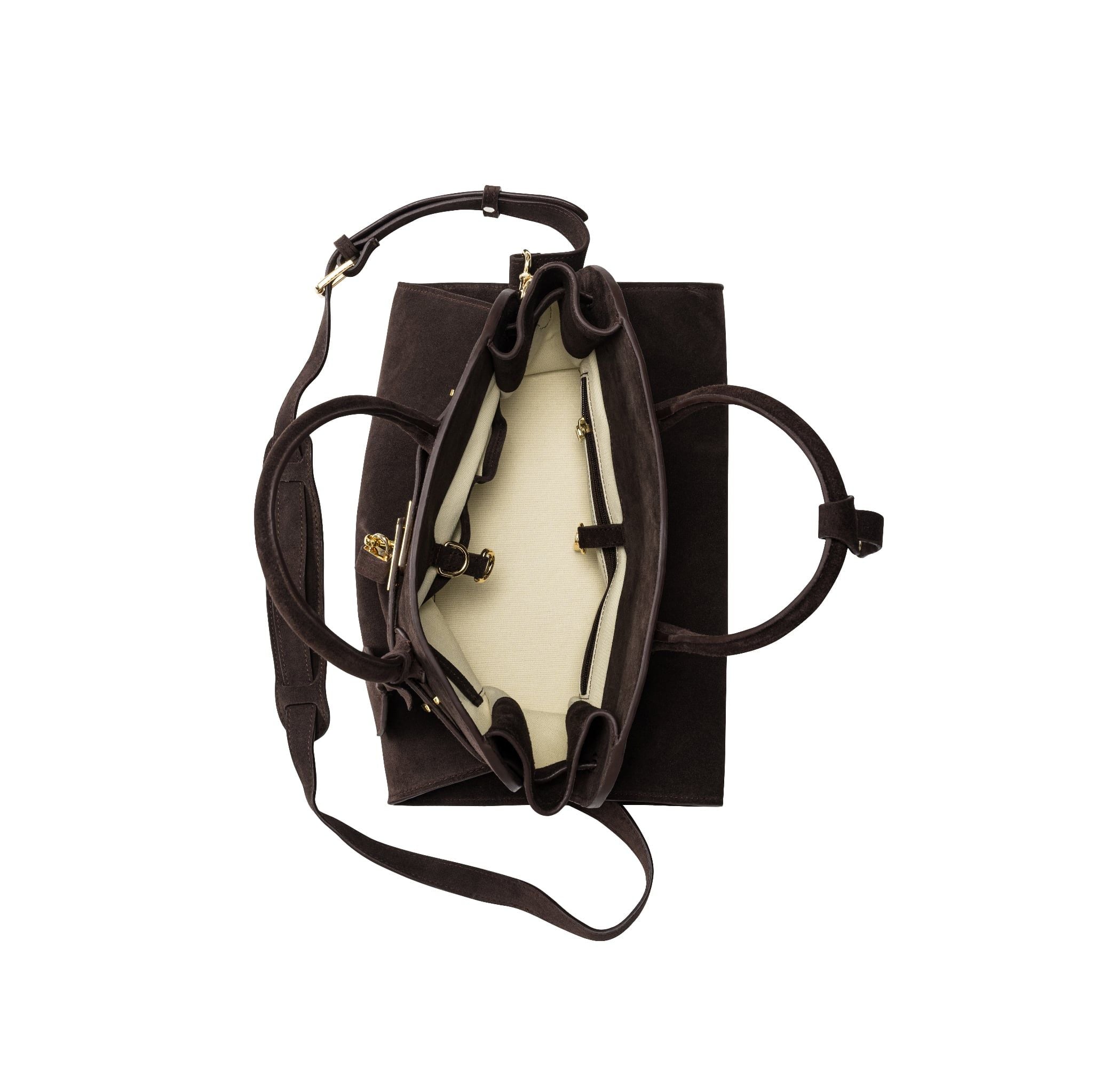  AASTU CARRYALL SUEDE LEATHER BAG // DARK BROWN / GOLD 