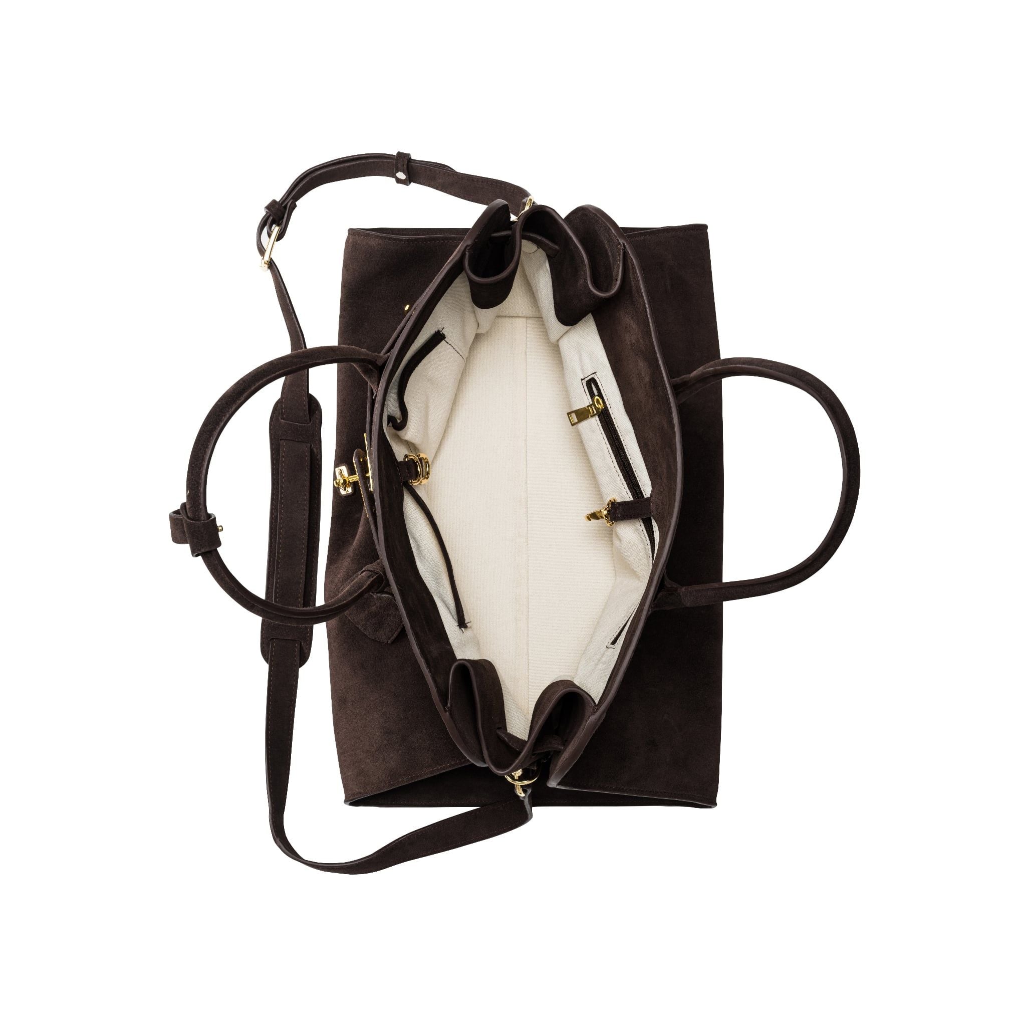  AASTU CARRYALL SUEDE LEATHER BAG // DARK BROWN / GOLD 