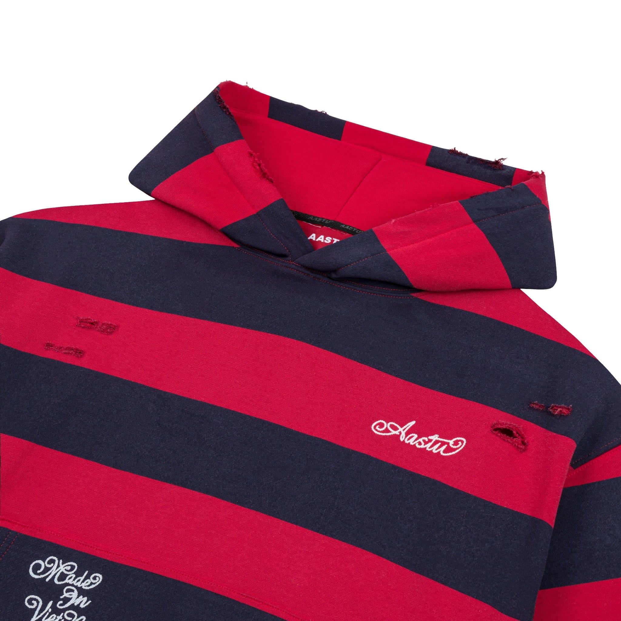 AASTU STRIPED NAVY HOODIE WASHED // RED – AASTU® COMPANY LIMITED