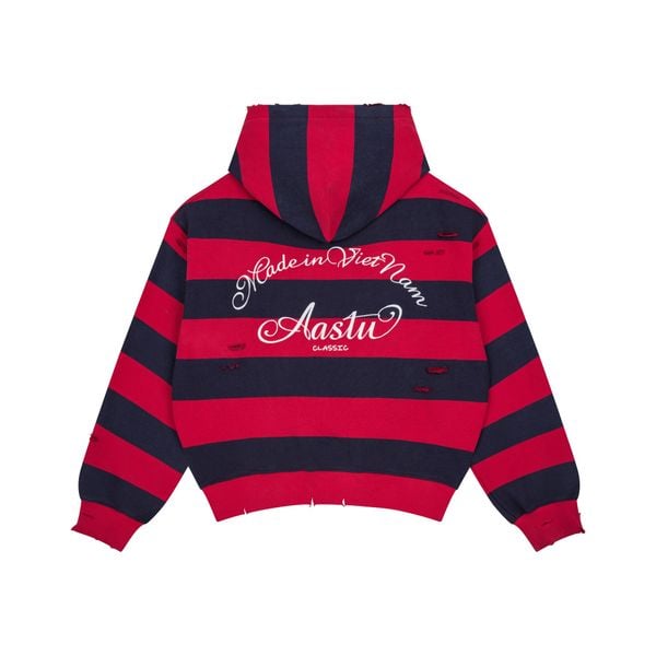  AASTU STRIPED NAVY HOODIE WASHED // RED 