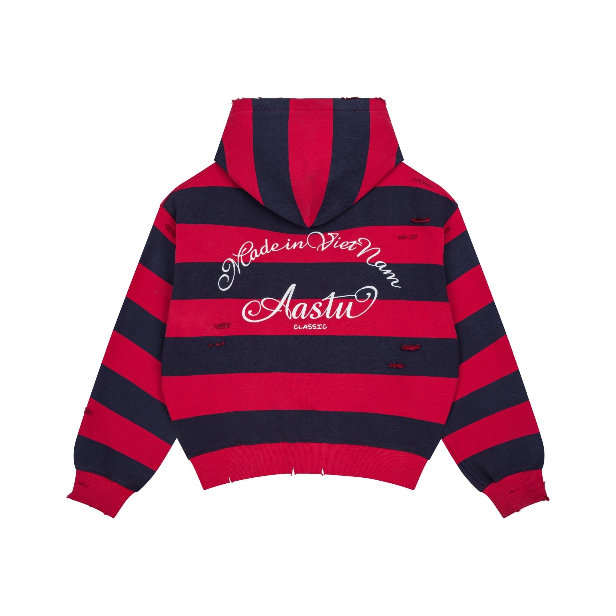 AASTU STRIPED NAVY HOODIE WASHED // RED 