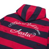  AASTU STRIPED NAVY HOODIE WASHED // RED 