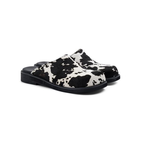  AA CLOG FUR LEATHER // BLACK MILCH COW 