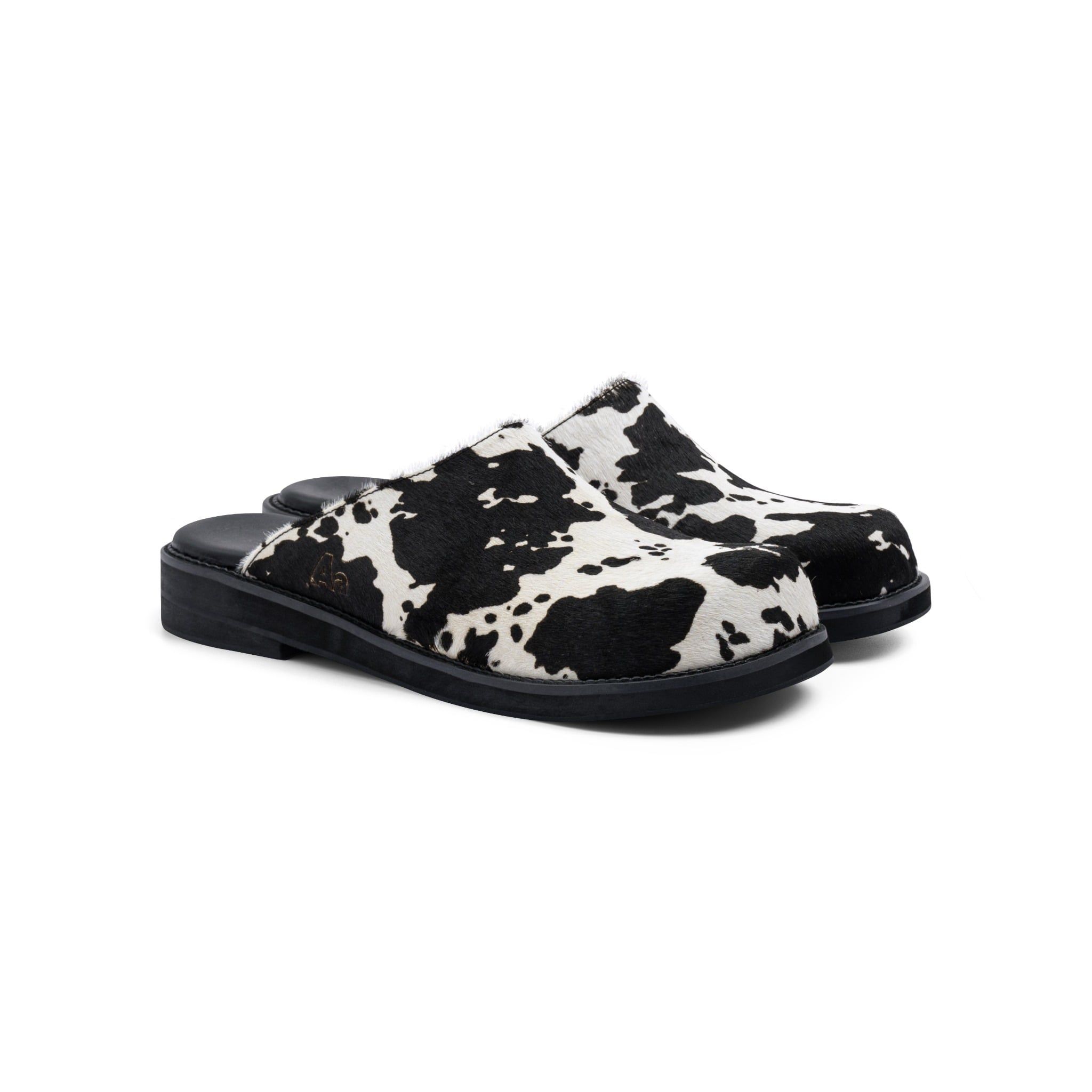 AA CLOG FUR LEATHER // BLACK MILCH COW 