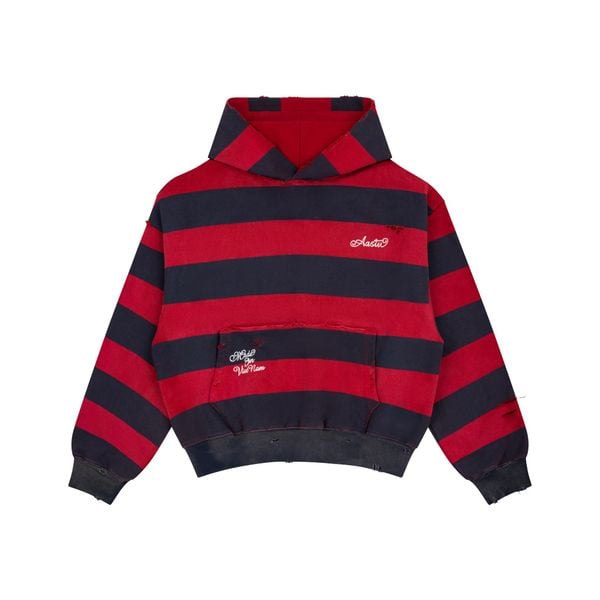  AASTU STRIPED NAVY HOODIE WASHED // RED 