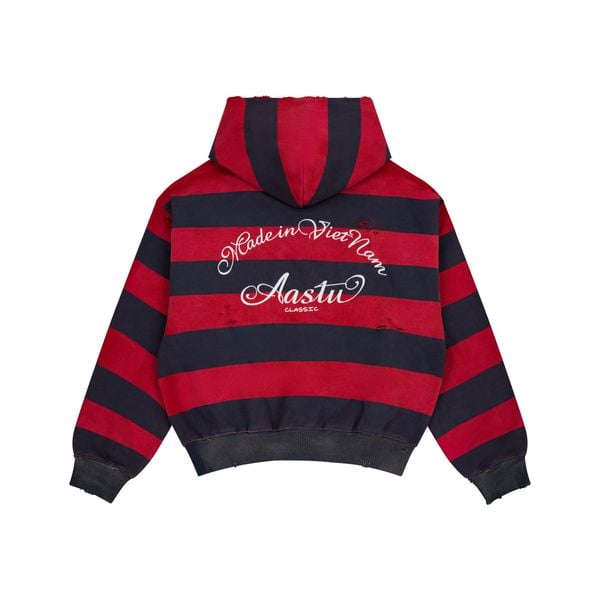  AASTU STRIPED NAVY HOODIE WASHED // RED 