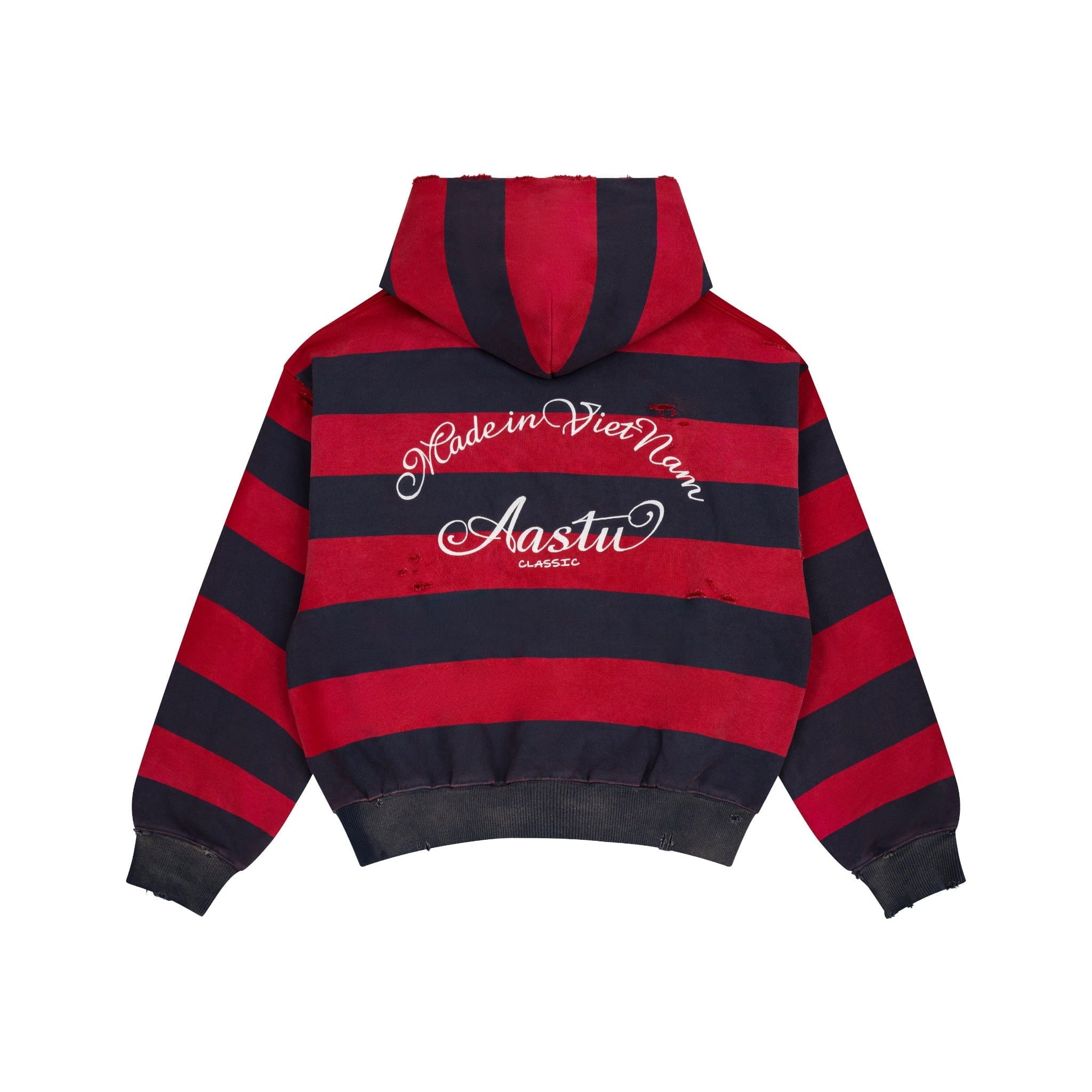  AASTU STRIPED NAVY HOODIE WASHED // RED 