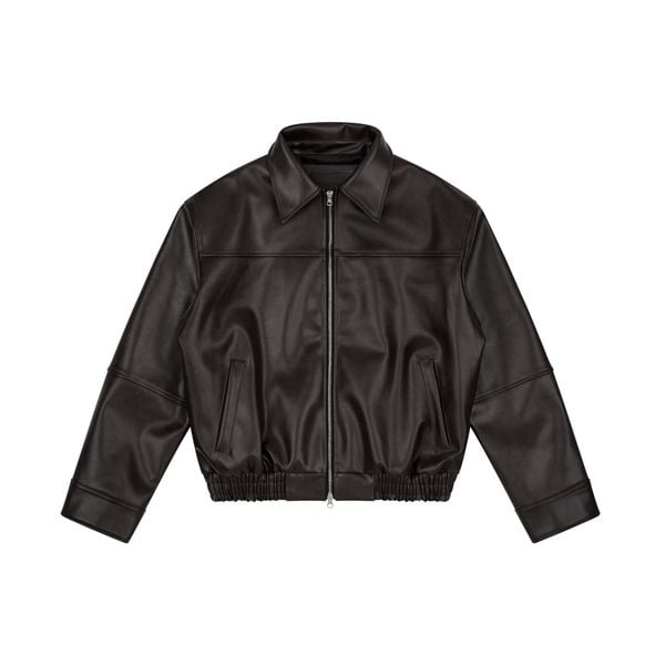  AA ELASTIC WAIST LEATHER JACKET // BROWN 