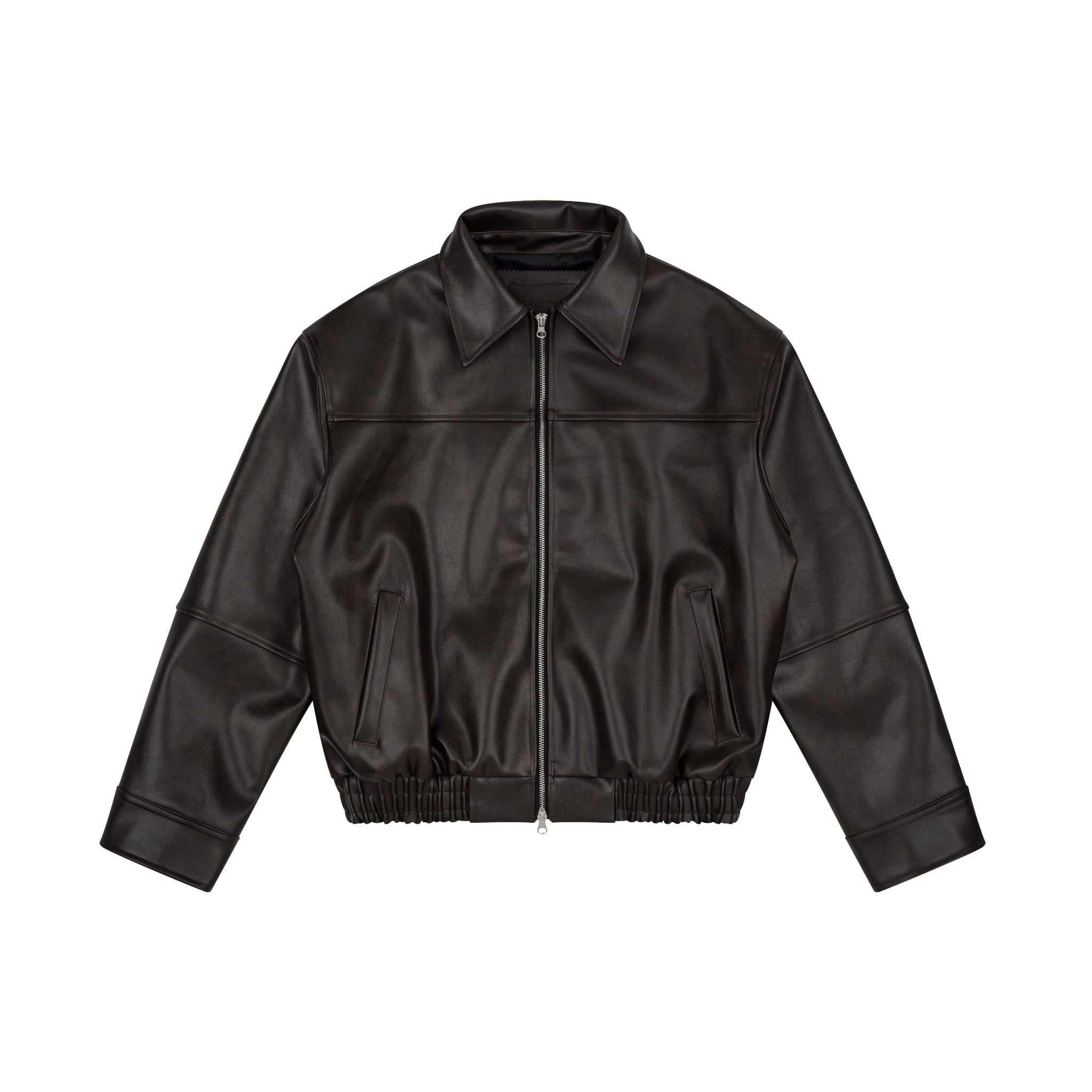  AA ELASTIC WAIST LEATHER JACKET // BROWN 